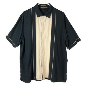Axist Washable Silk Black Cream Colorblock Button Up Shirt L Collared Short Slv